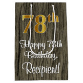 78誕生日:エレガントフェイク金ゴールドルック#,フェイク Wood ミディアムペーパーバッグ (裏面)