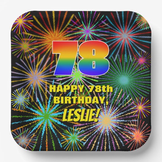 78誕生日:カラフルおもしろい祝賀花火 ペーパープレート (正面)