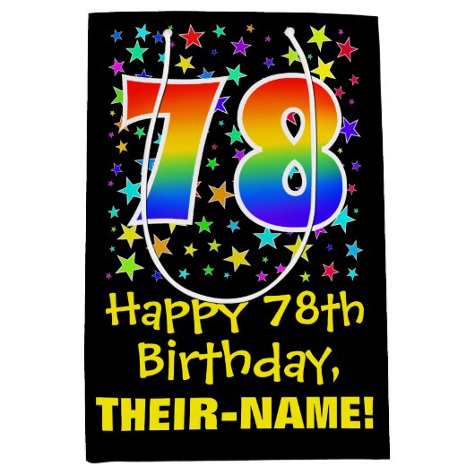 78誕生日:カラフルスターズパターン&レインボー78 ミディアムペーパーバッグ (正面)