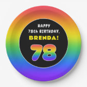 78誕生日:カラフルレインボー# 78、名前をカスタムする ペーパープレート (正面)