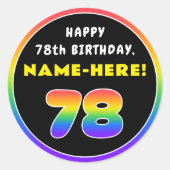 78誕生日:カラフルレインボー# 78、名前をカスタムする ラウンドシール (正面)