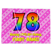 78誕生日：ピンクストライプのハート、レインボー# 78 ラージペーパーバッグ (裏面)