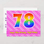 78誕生日:ピンクストライプハート、レインボー78 ポストカード (正面/裏面)
