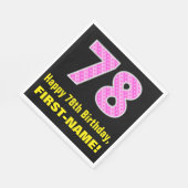 78誕生日:ピンクストライプ色のハートと"78" +名前 スタンダードランチョンナプキン (角)