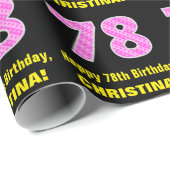 78誕生日:ピンクストライプ色のハートと"78" +名前 ラッピングペーパー (ロールコーナー)