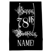 78誕生日:、ファンシースクリプエレガントト+名前をカスタムする ミディアムペーパーバッグ (裏面)