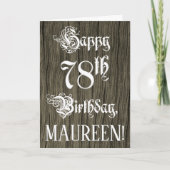 78誕生日:ファンシー、エレガント文字フェイク、Wood Look カード (正面)