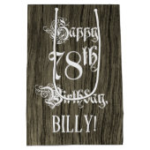 78誕生日: ファンシー, フェイク Wood Look +名前をカスタムする ミディアムペーパーバッグ (裏面)