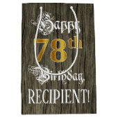 78誕生日:フェイク金ゴールドルック&ウッドフェイクパターン ミディアムペーパーバッグ (正面)