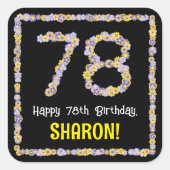 78誕生日:フローラ花数名前をカスタムする スクエアシール (正面)