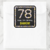 78誕生日:フローラ花数名前をカスタムする スクエアシール (バッグ)