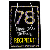 78誕生日:フローラ花数名前をカスタムする ミディアムペーパーバッグ (正面)