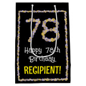 78誕生日:フローラ花数名前をカスタムする ミディアムペーパーバッグ (裏面)