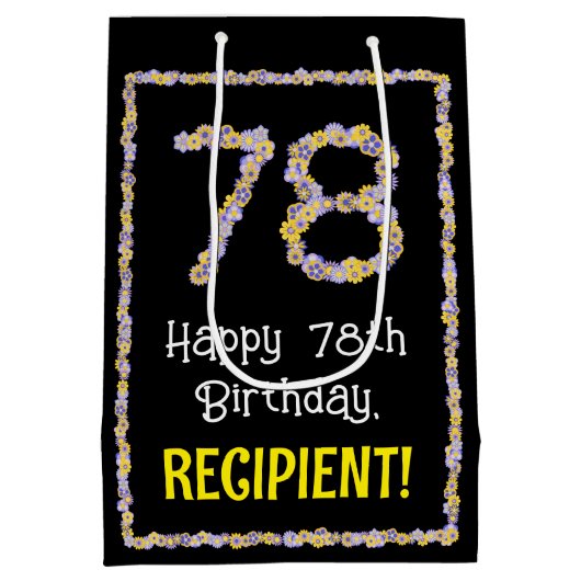 78誕生日:フローラ花数名前をカスタムする ミディアムペーパーバッグ (裏面)