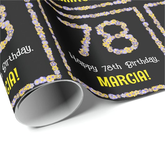 78誕生日:フローラ花数名前をカスタムする ラッピングペーパー (ロールコーナー)