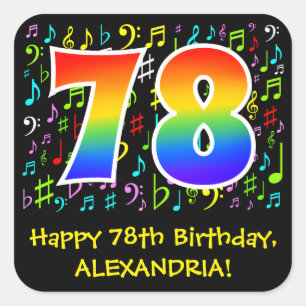 78誕生日:ミュージカラフルックシンボル，レインボー78 スクエアシール