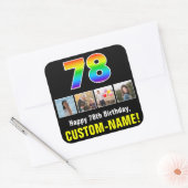 78誕生日：レインボー「78」、写真カスタムと名前 スクエアシール (封筒)