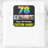 78誕生日：レインボー「78」、写真カスタムと名前 スクエアシール (バッグ)