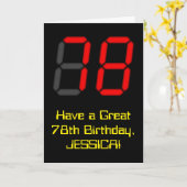 78誕生日：レッドデジタルクロックスタイル"78" +名前 カード (黄色い花)
