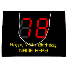 78誕生日：レッドデジタルクロックスタイル"78" +名前 ラージペーパーバッグ