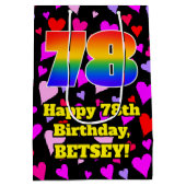 78誕生日：愛するハートパターン、虹# 78 ミディアムペーパーバッグ (裏面)