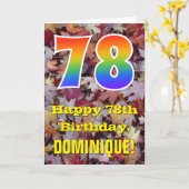 78誕生日、素朴紅葉、レインボー「78」 カード (黄色い花)