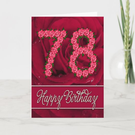 78th誕生日カード(バラと葉付き) カード (正面)