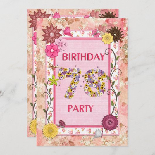 78th誕生日パーティーへの招待とフローラ枠 招待状 (正面/裏面)