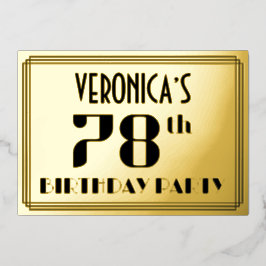 78th誕生日パーティー：アールデコの外観"78"と名前 箔招待状