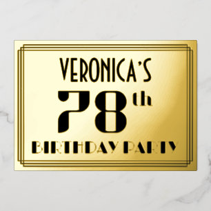 78th誕生日パーティー：アールデコの外観"78"と名前 箔招待状
