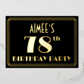 78th誕生日パーティー：アールデコを見る"78"、名前と 箔招待状 (正面)