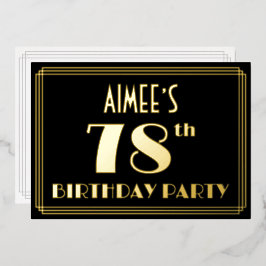 78th誕生日パーティー：アールデコを見る"78"、名前と 箔招待状