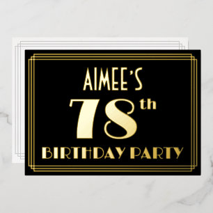 78th誕生日パーティー：アールデコを見る"78"、名前と 箔招待状