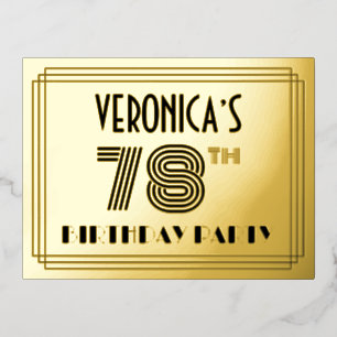 78th誕生日パーティー～アールデコスタイル"78" +名前 箔招待状ポストカード