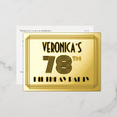 78th誕生日パーティー～アールデコスタイル"78" +名前 箔招待状ポストカード (正面/裏面)