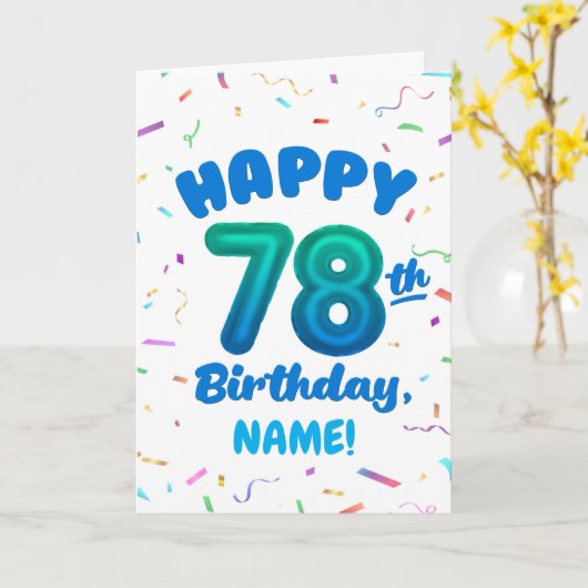 78th Birthday, Balloon Number, Customizable Name カード (黄色い花)