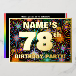 78th Birthday Party —おもしろい、カラフルFireworks Look 箔招待状
