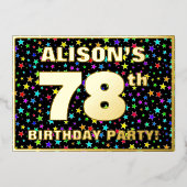 78th Birthday Party —おもしろい、スターカラフルズ・パターン 箔招待状 (正面)
