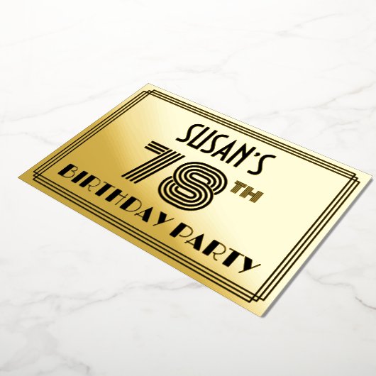 78th Birthday Party —アールデコスタイル「78」 & Name 箔招待状 (回転した状態)