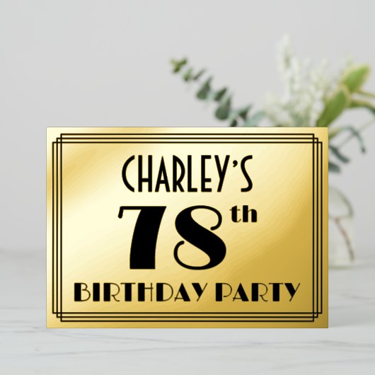 78th Birthday Party —アールデコ検索「78」 +名前 箔招待状 (立ち正面)