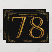 78th Birthday party, Gatsby styl,ブラック金ゴールドグリッター 招待状 (正面/裏面)