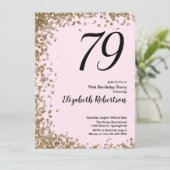 79エレガント誕生日招待状ピンク金ゴールドシークイン 招待状 (スタンド正面)