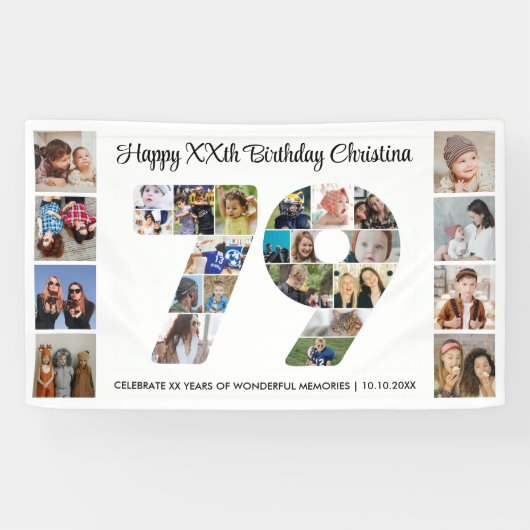 79歳の誕生日パーティーナンバー79フォトコラージュ 横断幕 (横)