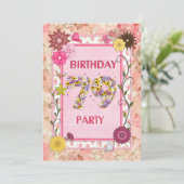 79歳の誕生日パーティー招待状 花のフレーム付き 招待状 (スタンド正面)