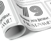 79歳の誕生日:アートデコスタイルの「79」+ 名前 ラッピングペーパー (ロールコーナー)