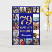 79歳の誕生日 ネイビーブルーとゴールドのフォトコラージュ カード (黄色い花)