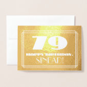 79歳の誕生日:名前 + アールデコ調のルックス「79」 箔カード (封筒付き正面)