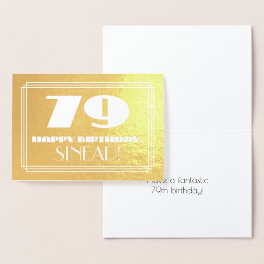 79歳の誕生日:名前 + アールデコ調のルックス「79」 箔カード (ディスプレー)