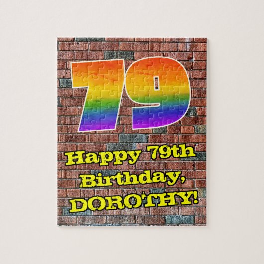 79歳の誕生日：楽しいグラフィティにインスパイアされた虹色の79 ジグソーパズル (縦)