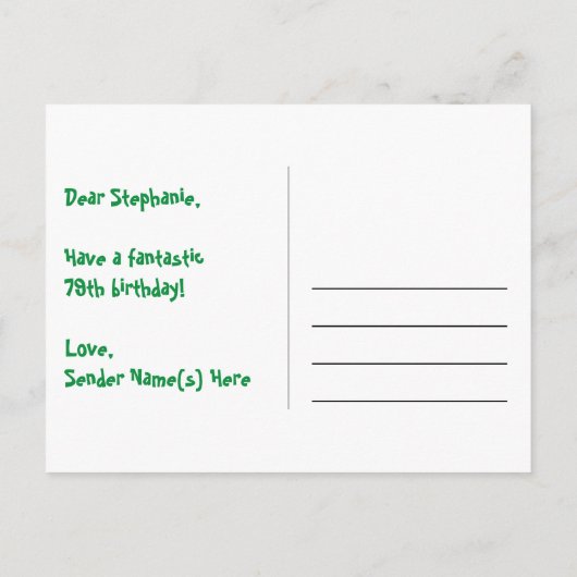 79歳の誕生日:楽しいハート柄、虹 79 ポストカード (裏面)